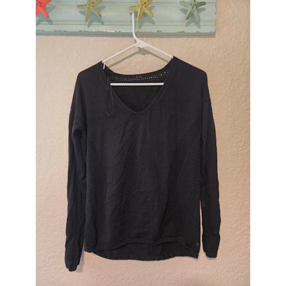 Lululemon Black Knit V Neck Sweater- Bleach on Sleeve